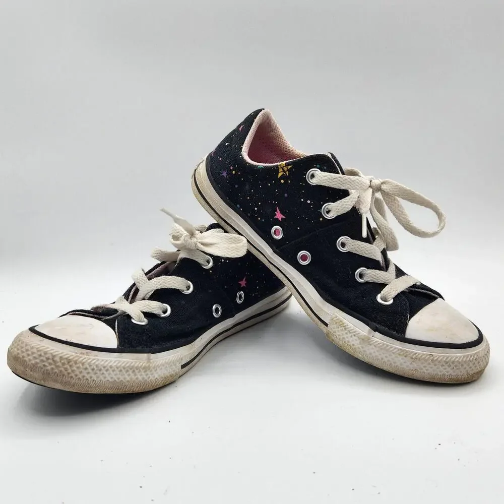 Converse All Stars Shoes Girls Size 2 Abstract Splatter Stars Black Low Tops